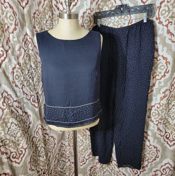 Talbots silk black polkadot 2pc set - Picture 2 of 6